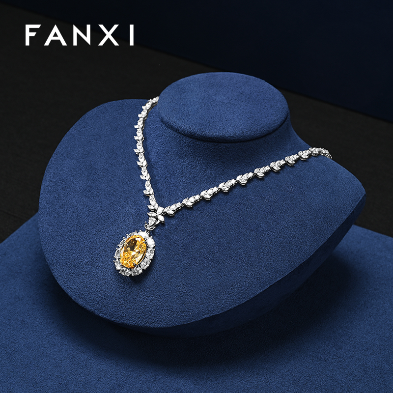 FANXI Luxury Blue Microfiber Metal Jewelry Combination Set