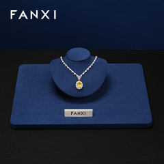 FANXI Luxury Blue Microfiber Metal Jewelry Combination Set