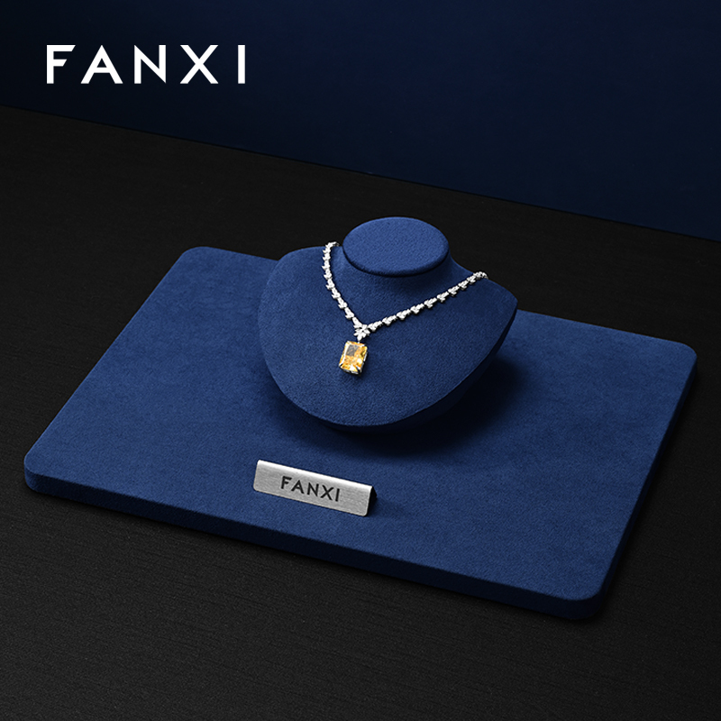 FANXI Luxury Blue Microfiber Metal Jewelry Combination Set