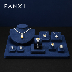 FANXI Luxury Blue Microfiber Metal Jewelry Combination Set