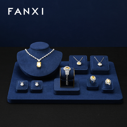 FANXI Luxury Blue Microfiber Metal Jewelry Combination Set