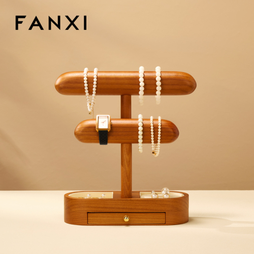 FANXI Hot Sale Beige Wooden Microfiber Jewelry Display Stand