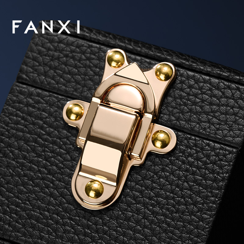 FANXI Luxury Black Leather Velvet Jewelry Box
