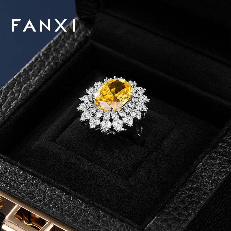 FANXI Luxury Black Leather Velvet Jewelry Box