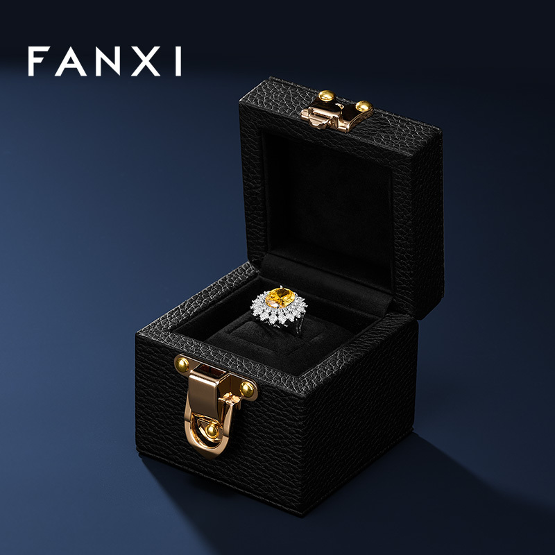 FANXI Luxury Black Leather Velvet Jewelry Box