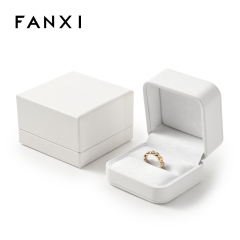FANXI Custom White PU Leather Suede Ring Box