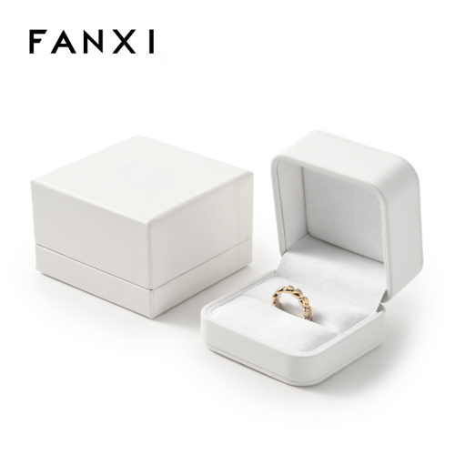 FANXI Custom White PU Leather Suede Ring Box