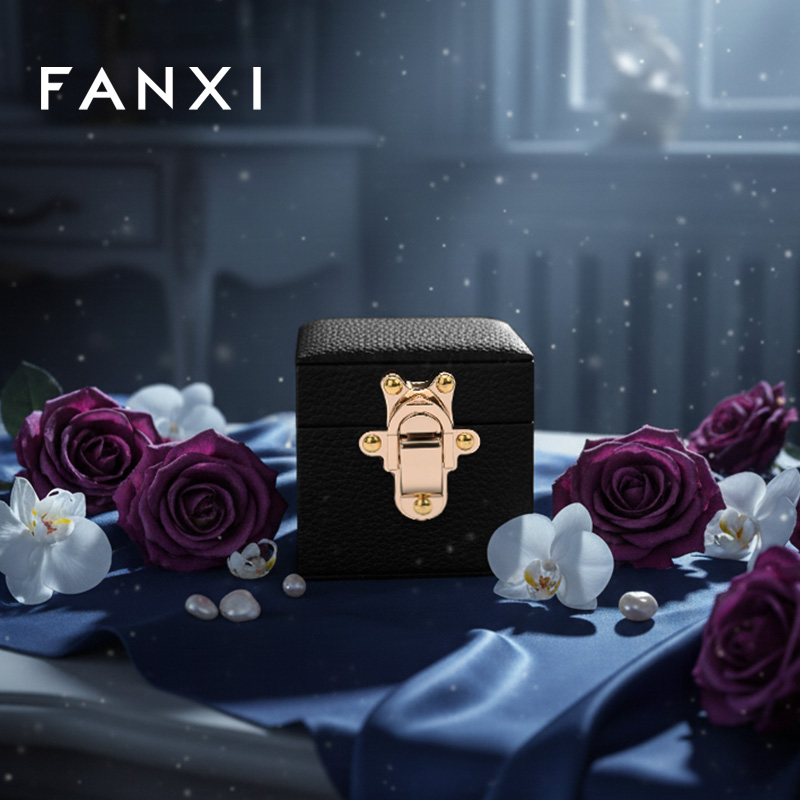 FANXI Luxury Black Leather Velvet Jewelry Box