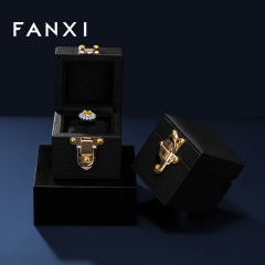 FANXI Luxury Black Leather Velvet Jewelry Box