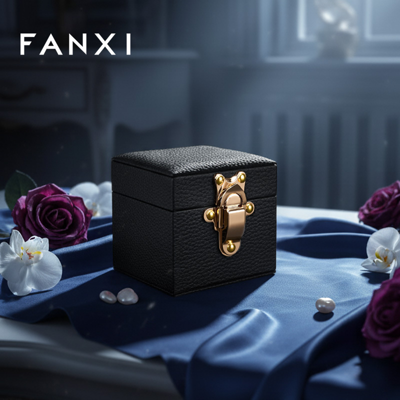 FANXI Luxury Black Leather Velvet Jewelry Box
