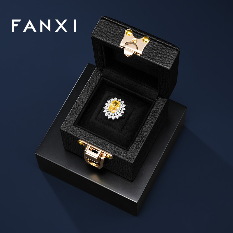 FANXI Luxury Black Leather Velvet Jewelry Box