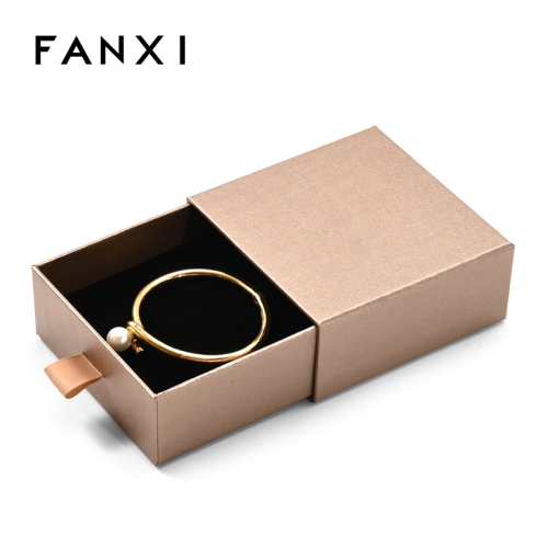 FANXI Custom Champagne Color Paper Velvet Drawer Box