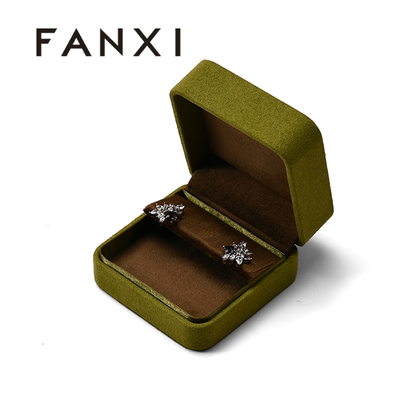 FANXI Custom Green Microfiber Velvet Satin Ring Box