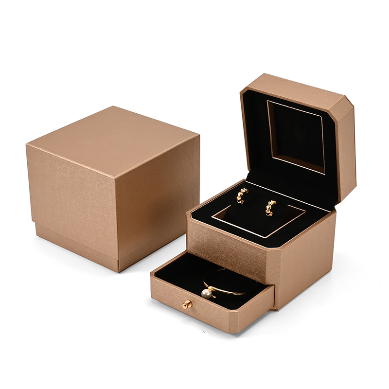 FANXI Custom Golden Paper Microfiber Double Ring Box