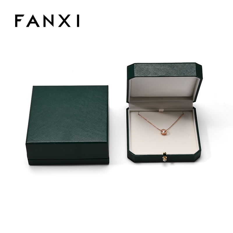 FANXI Custom Green PU Leather Velvet Pendant Box