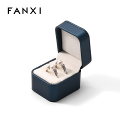 FANXI Custom Blue PU Leather Velvet Ring Box