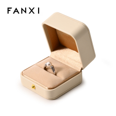 FANXI Custom Beige PU Leather Velvet Jewelry Box