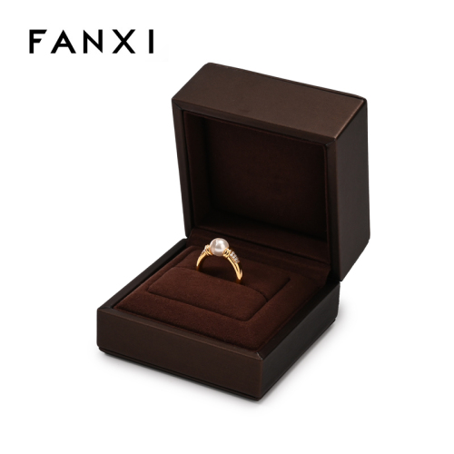 FANXI Custom Brown PU Leather Microfiber Ring Box