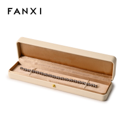 FANXI Custom Beige PU Leather Velvet Bracelet Box