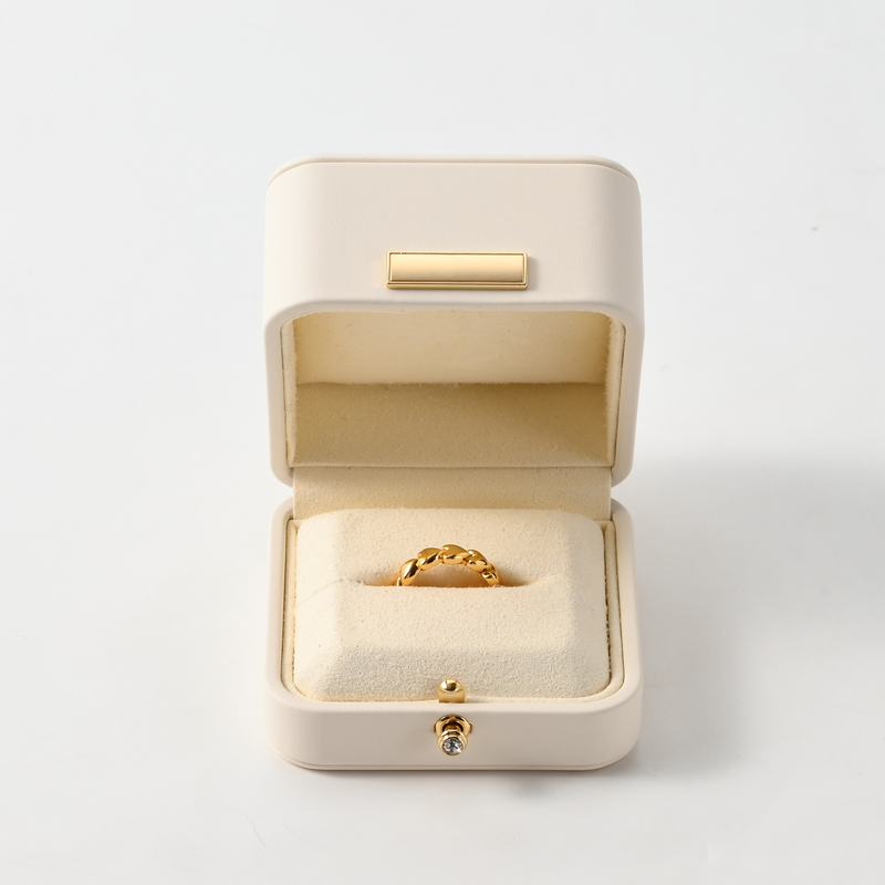 FANXI Custom Beige PU Leather Microfiber Ring Box