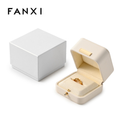 FANXI Custom Beige PU Leather Microfiber Ring Box