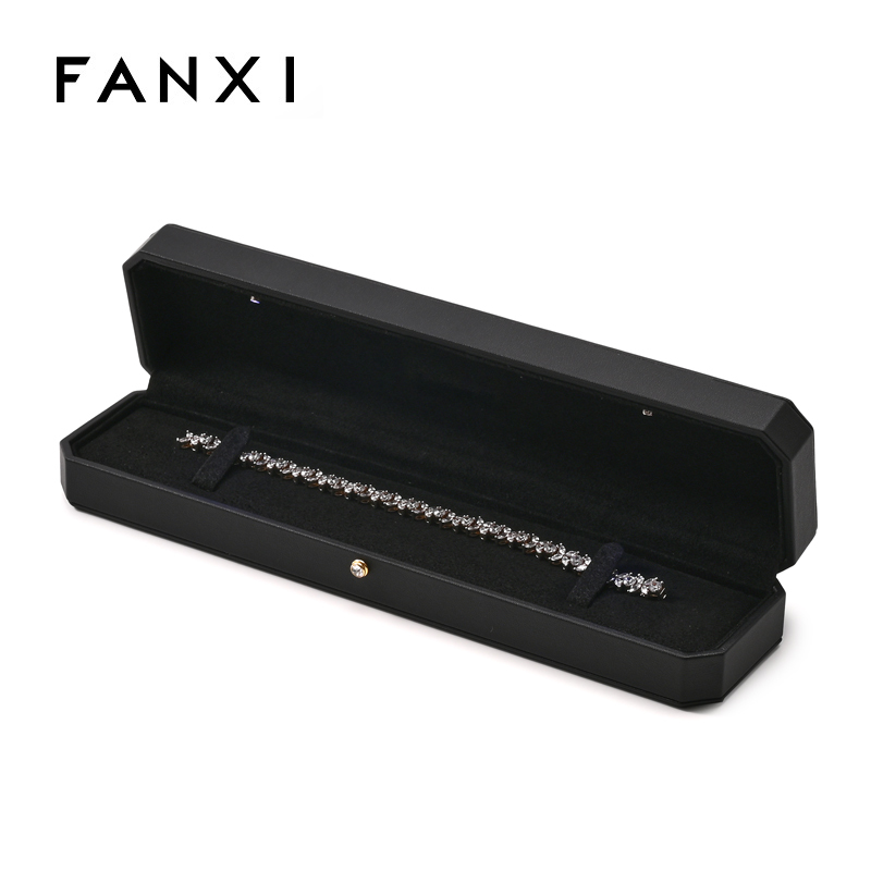 FANXI Custom Black PU Leather Microfiber Long Chain Box