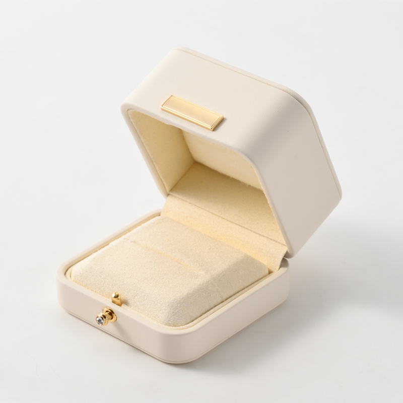 FANXI Custom Beige PU Leather Microfiber Ring Box