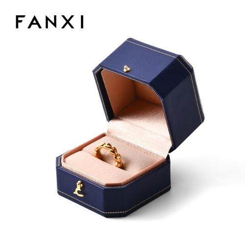 FANXI Custom Blue Paper Velvet Ring Box