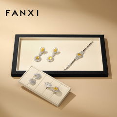 FANXI Hot-sale Beige Genuine Leather Jewelry Tray