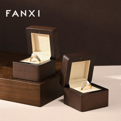 FANXI New Arrival Gray Solid Wood Superfiber Ring Box