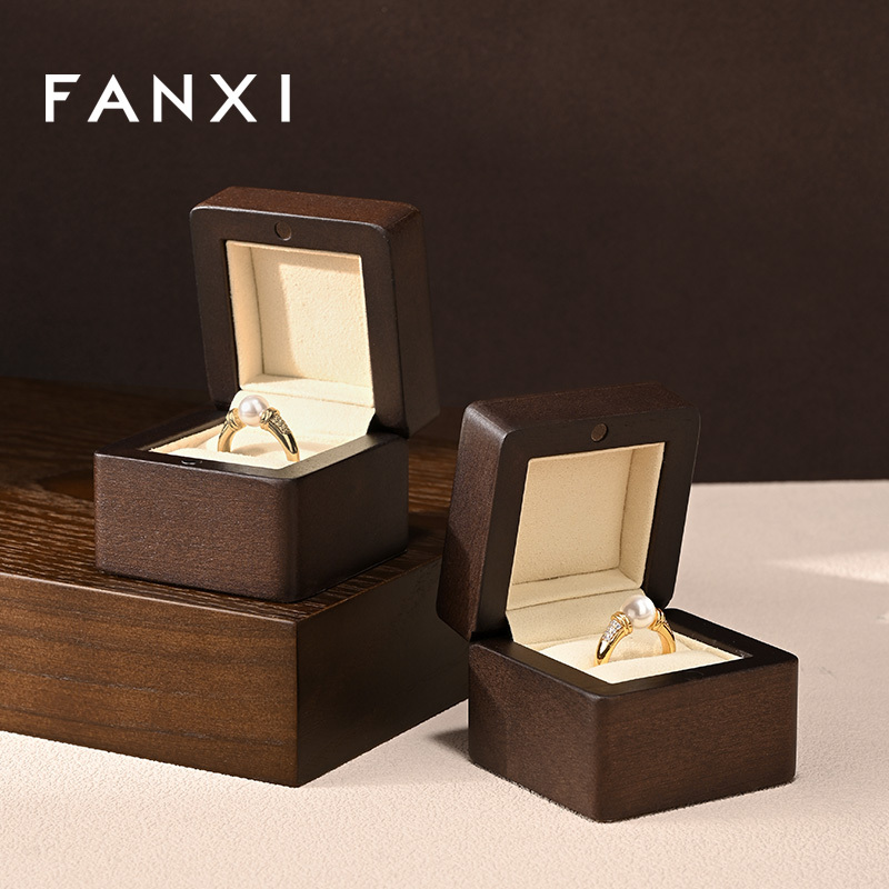 FANXI New Arrival Gray Solid Wood Superfiber Ring Box