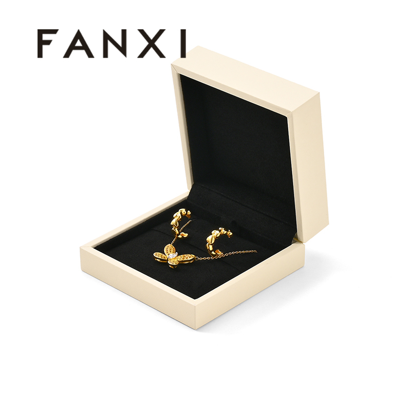 FANXI Custom Beige Paper Microfiber Earring Box