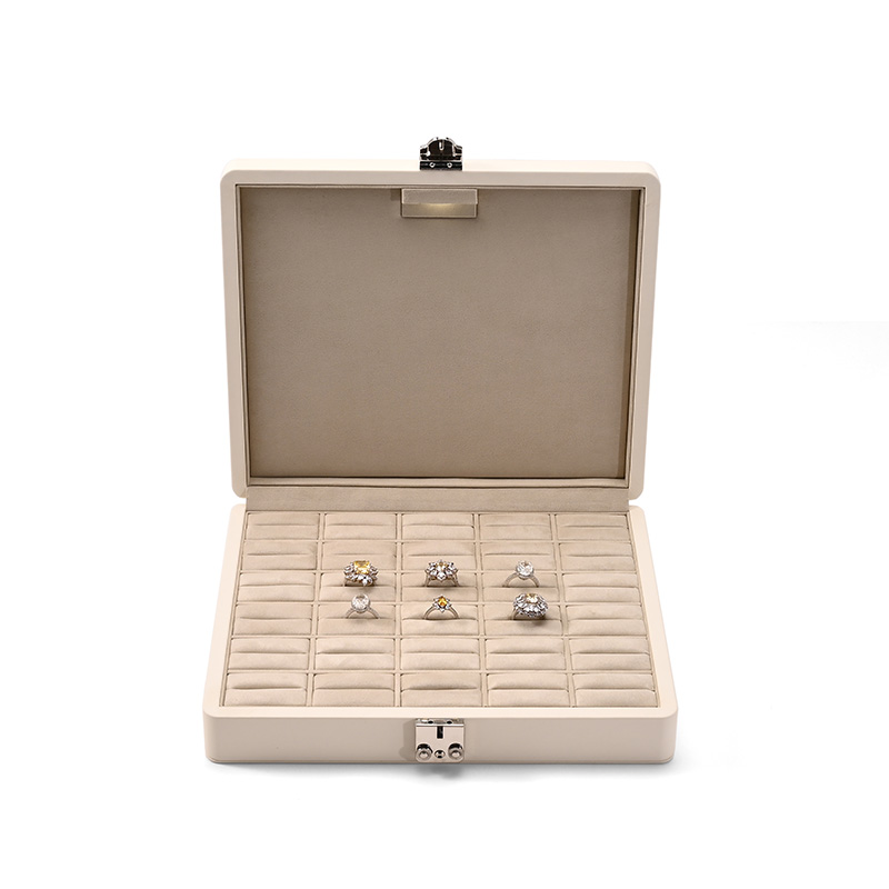 FANXI Custom Beige PU Leather Suede Ring Box