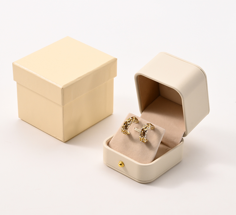FANXI Custom Beige PU Leather Velvet Satin Ring Box