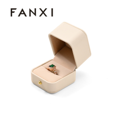 FANXI Custom Beige PU Leather Velvet Satin Ring Box