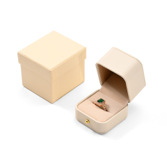FANXI Custom Beige PU Leather Velvet Satin Ring Box
