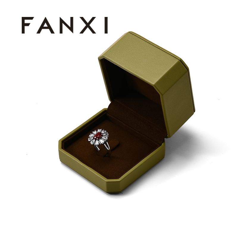 FANXI Custom Green PU Leather Microfiber Ring Box
