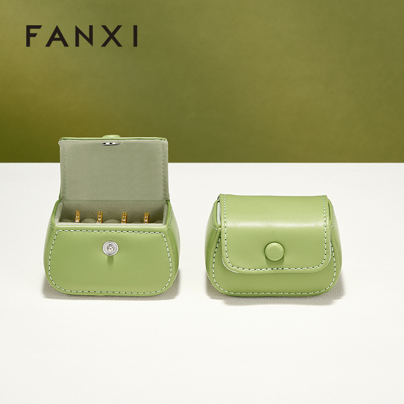 FANXI New-arrival Green Black PU Leahter Ring Storage Bag