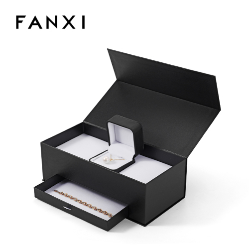 FANXI Custom Black Velvet Art Paper Magnetic Jewelry Box