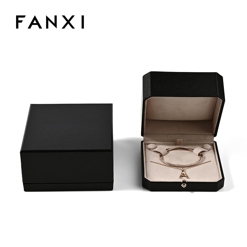 FANXI Custom Black Leatheretter Paper Suede Bracelet Box