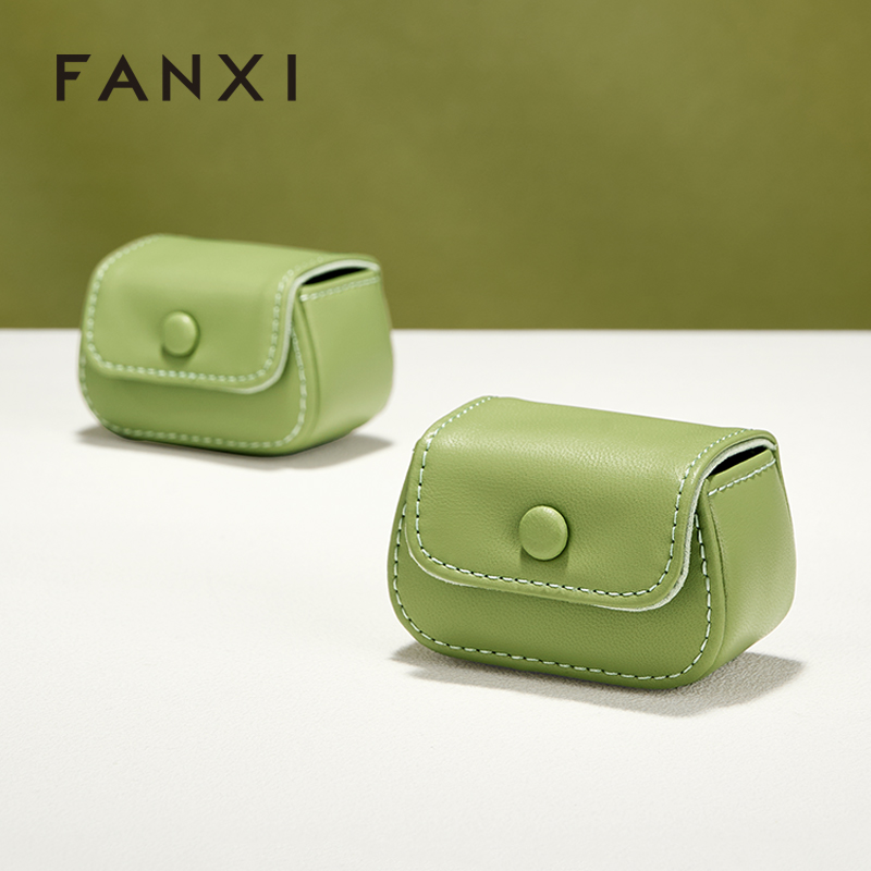 FANXI New-arrival Green Black PU Leahter Ring Storage Bag