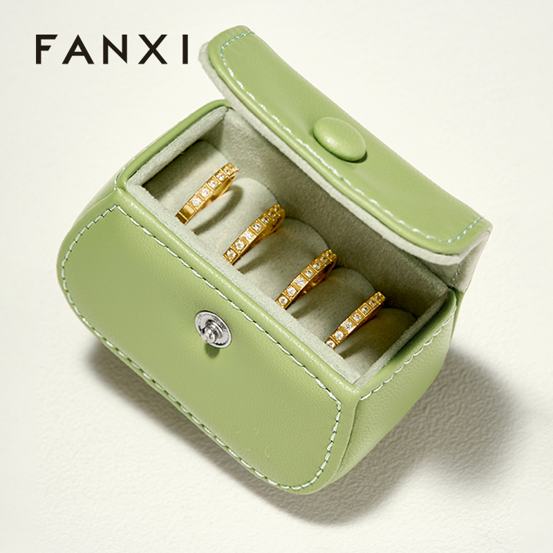 FANXI New-arrival Green Black PU Leahter Ring Storage Bag