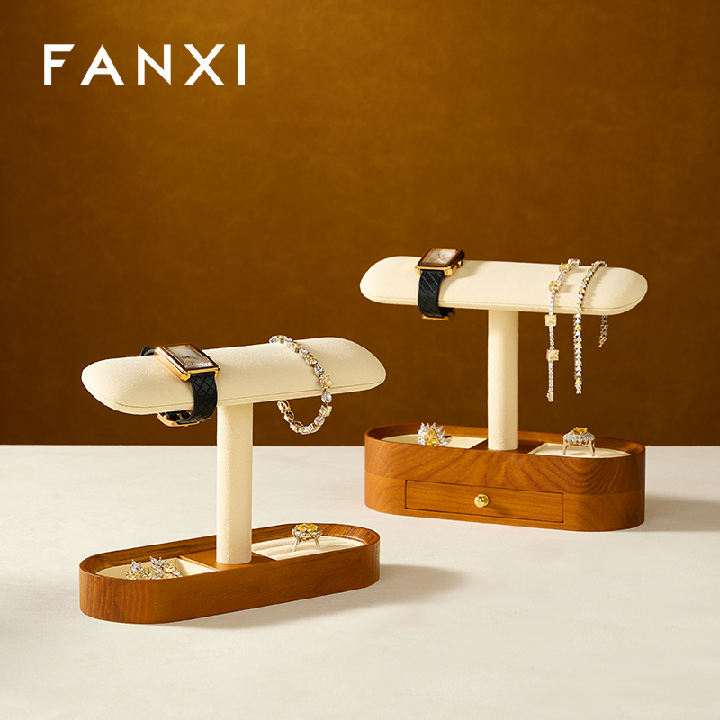 FANXI factory black beige Wooden Microfiber fashion jewelry holder
