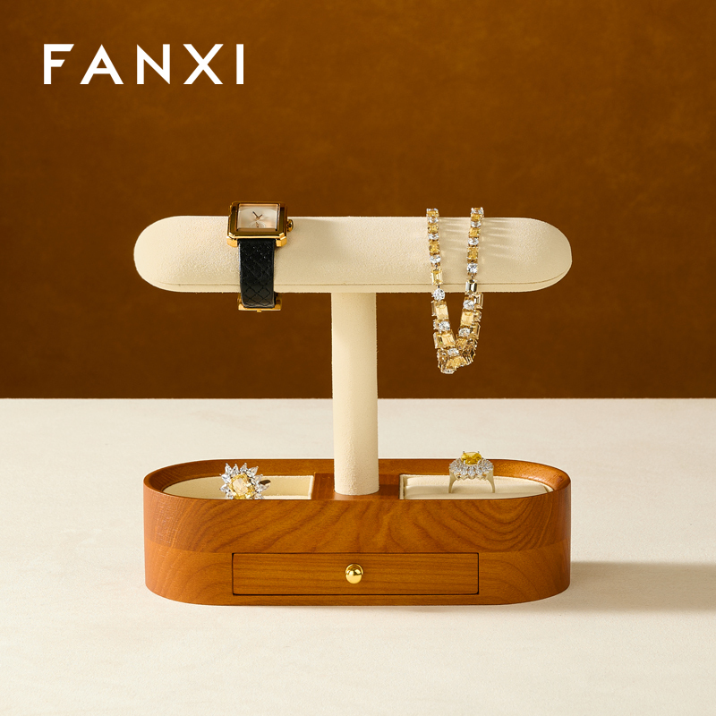 FANXI factory black beige Wooden Microfiber fashion jewelry holder
