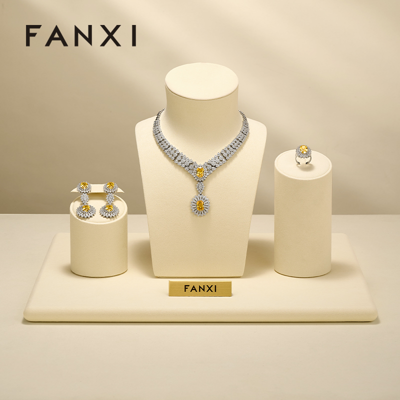 FANXI Luxury Beige Microfiber Jewelry Combination Set