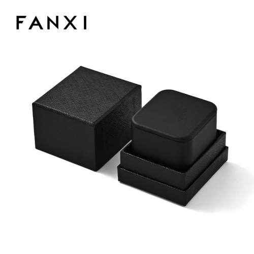 FANXI Custom Black PU Leather Velvet Ring Box