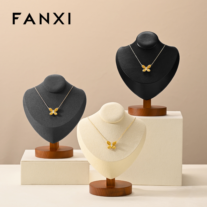 FANXI Fashion Beige Microfiber Wooden Jewelry Bust