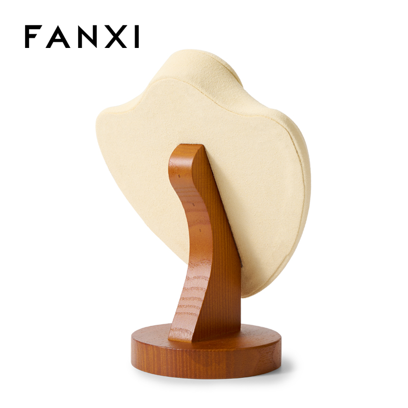 FANXI Fashion Beige Microfiber Wooden Jewelry Bust