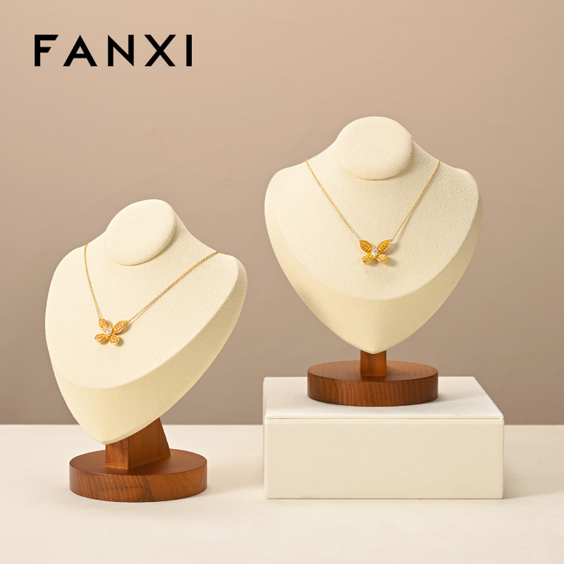 FANXI Fashion Beige Microfiber Wooden Jewelry Bust