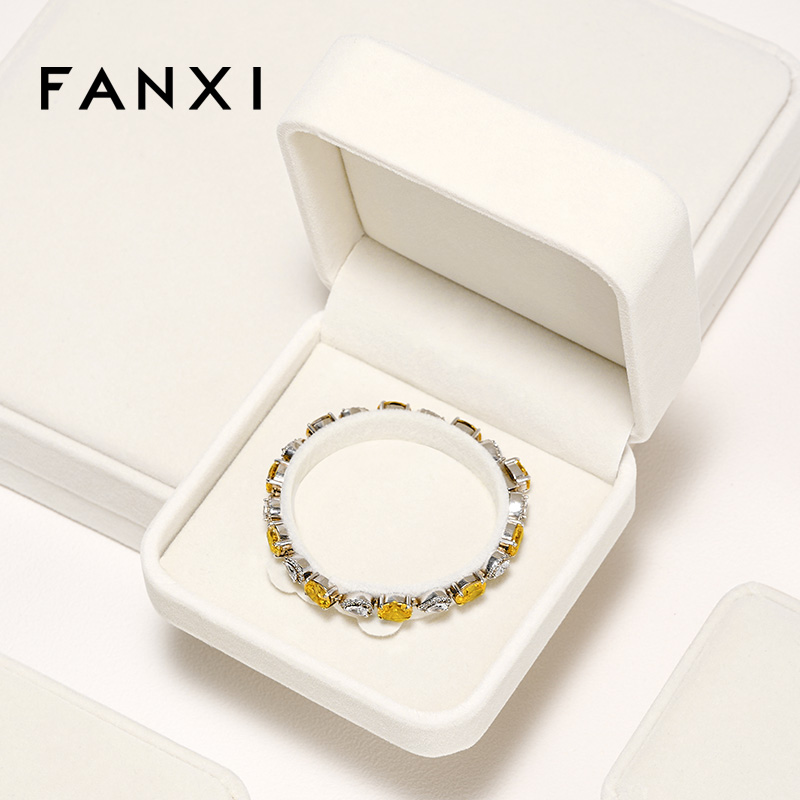 FANXI Luxury Off-white Long Plush Velvet Jewellery Box